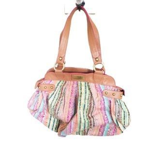 MATTHEW WILLIAMSON Pastel
Stripe Butterfly Slouch Bag With Zipper Pink/Yellow OS